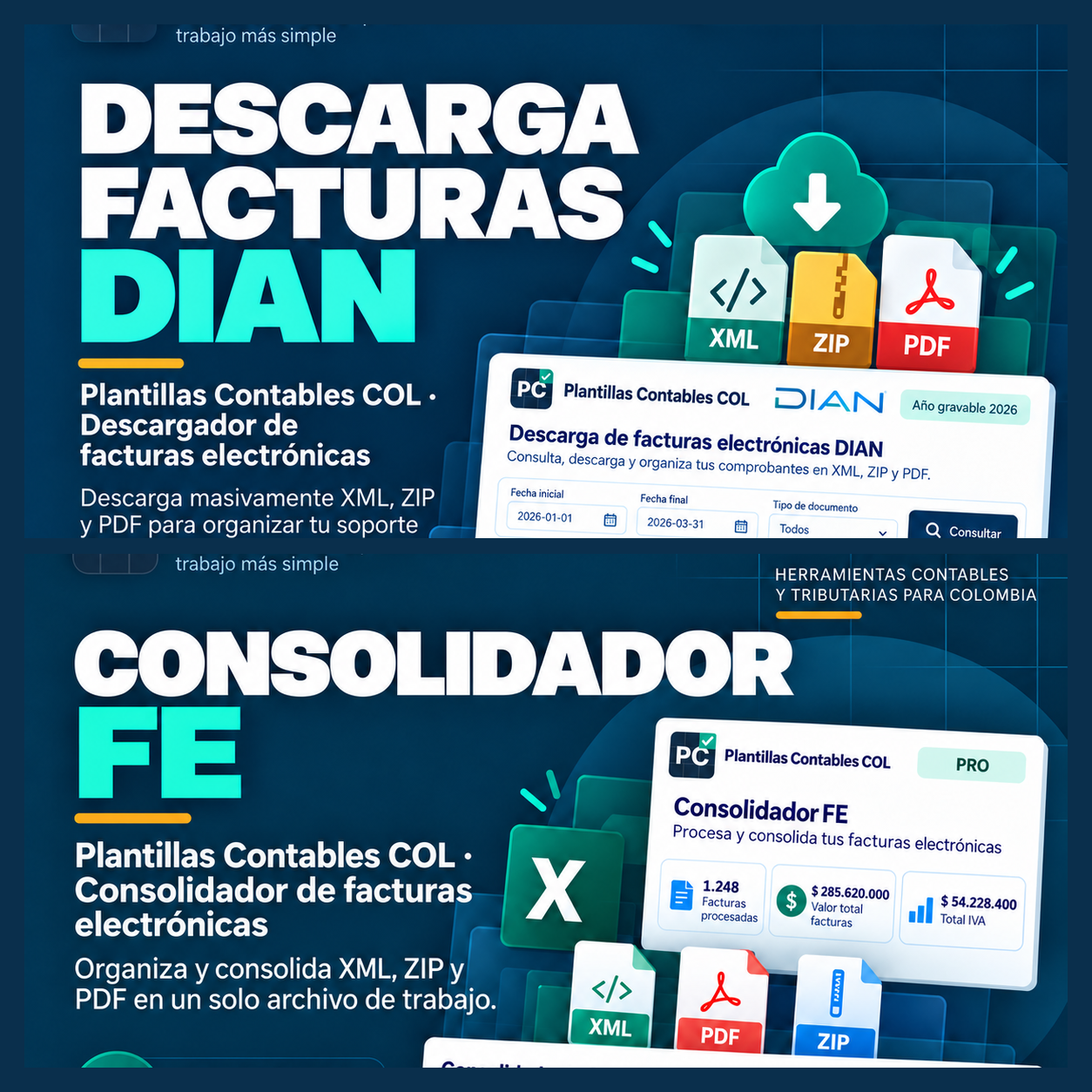 Descarga y consolidación de facturas DIAN PCCOL